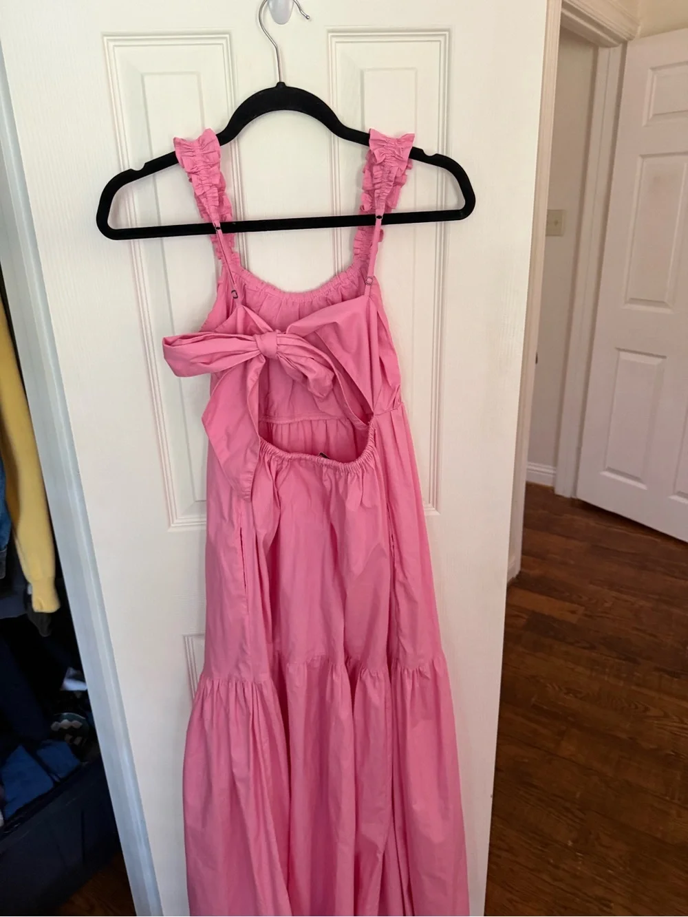 Abercrombie & Fitch Pink Ruffle-Strap Maxi Dress with Bow Back Detail